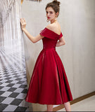 Cute satin short prom dress burgundy party dress HZ1023