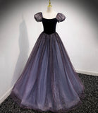 Black and purple tulle long prom dress evening dress HZ1023