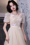 Champagne tulle short prom dress party dress HZ1023