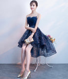 Blue tulle sequins high low prom dress homecoming dress HZ1023