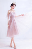 Pink tulle short A line prom dress homecoming dress HZ1023
