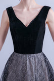 Black tulle sequins long A line prom dress evening dress HZ1023