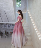 Pink gradient long A line prom dress evening dress HZ1023