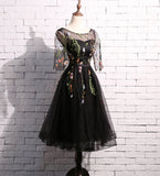 Cute lace short prom dress black homecoming dress HZ1023
