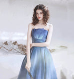 Unique satin long prom dress blue evening dress HZ1023