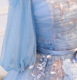 Blue tulle lace long ball gown dress formal dress HZ1023