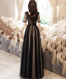 Black tulle long prom dress black evening dress HZ1023