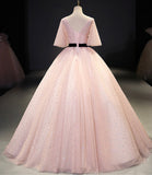 Pink tulle lace long ball gown dress fahion dress HZ1023