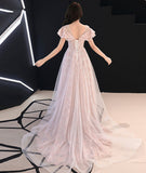 Pink lace tulle long prom dress pink evening dress HZ1023