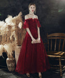 Burgundy sequins long prom dress HZ1023