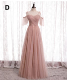 Pink Elegant A-line Tulle Long Ball Gown Evening Gown Bridesmaid Dress HZ1023