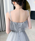 Gray tulle sequins long prom dress party dress HZ1023