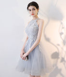 Cute gray lace short prom dress homecoming dress HZ1023