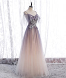 A line tulle lace long prom dress evening dress HZ1023