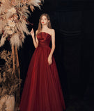Burgundy long prom dress formal dress HZ1023