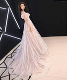 Pink lace tulle long prom dress pink evening dress HZ1023