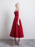 Simple satin short prom dress burgundy evening dress HZ1023