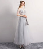 Gray tulle short prom dress party dress HZ1023