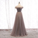 Elegant tulle lace long prom dress HZ1023