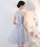 Cute gray lace short prom dress homecoming dress HZ1023