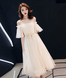 Cute champagne tulle prom dress evening dress HZ1023