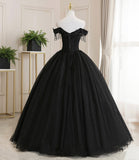 Black tulle lace long ball gown dress formal dress HZ1023