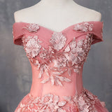 Pink lace short A line prom dress homecoming dress HZ1023