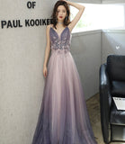 Purple tulle long A line prom dress purple evening dress HZ1023