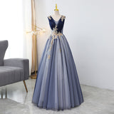 Blue v neck sequins long ball gown dress formal dress HZ1023