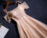 Pink tulle sequins long prom dress HZ1023