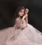 Cute tulle sequins long prom dress fashion girl dress HZ1023