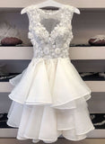 White tulle lace short prom dress homecoming dress HZ1023