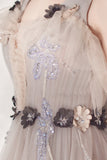 Cute v neck tulle long prom dress evening dress HZ1023