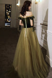 Green tulle long A line prom dress evening dress HZ1023