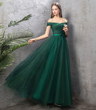 Green tulle long A line prom dress green evening dress HZ1023