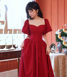 Red A line short prom dress red evening dress HZ1023