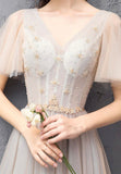 Champagne tulle beads prom dress evening dress HZ1023