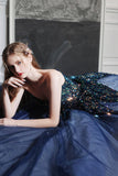 Shiny sequins long prom dress A line evening dress HZ1023