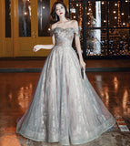 Shiny tulle sequins long prom dress evening dress HZ1023