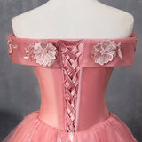 Pink lace short A line prom dress homecoming dress HZ1023
