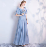 Blue chiffon long A line prom dress bridesmaid dress HZ1023