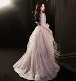 Cute tulle sequins long prom dress fashion girl dress HZ1023