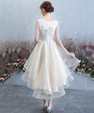 Champagne tulle lace high low prom dress party dress HZ1023