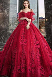 Burgundy lace long A line ball gown dress formal dress HZ1023