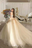 Champagne color gorgeous off shoulder exquisite lace floral applique long elegant ball gown formal evening dress prom dress HZ1023