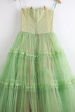 Light Green Retro Elegant Sweet Exquisite Lace Long Tulle Prom Dress Evening Gown Fairy Graduation Dress HZ1023