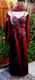 Burgundy Gorgeous Vintage Fashion Elegant Exquisite Beaded Long Satin Ball Gown Evening Dress Party Dress Matching Shawl HZ1023