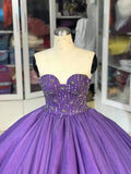Purple Gorgeous Exquisite Beaded Long Tulle Fashion Ball Gown Evening Dress HZ1023