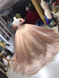Champagne pink sweet shiny gorgeous elegant long ball gown evening dress princess adult ceremony ball gown HZ1023