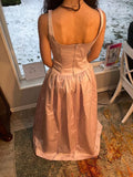 Light Pink Retro Fashion Elegant Square Neck A-Line Long Satin Princess Ball Gown Evening Dress Party Dress HZ1023